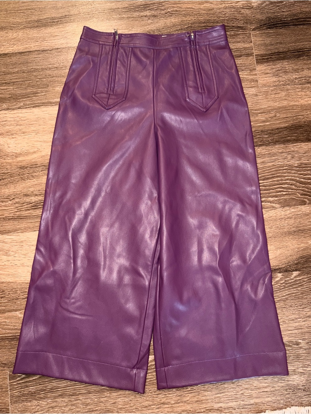 Avec Les Filles Purple Faux Leather Cropped Wide-Leg Pants